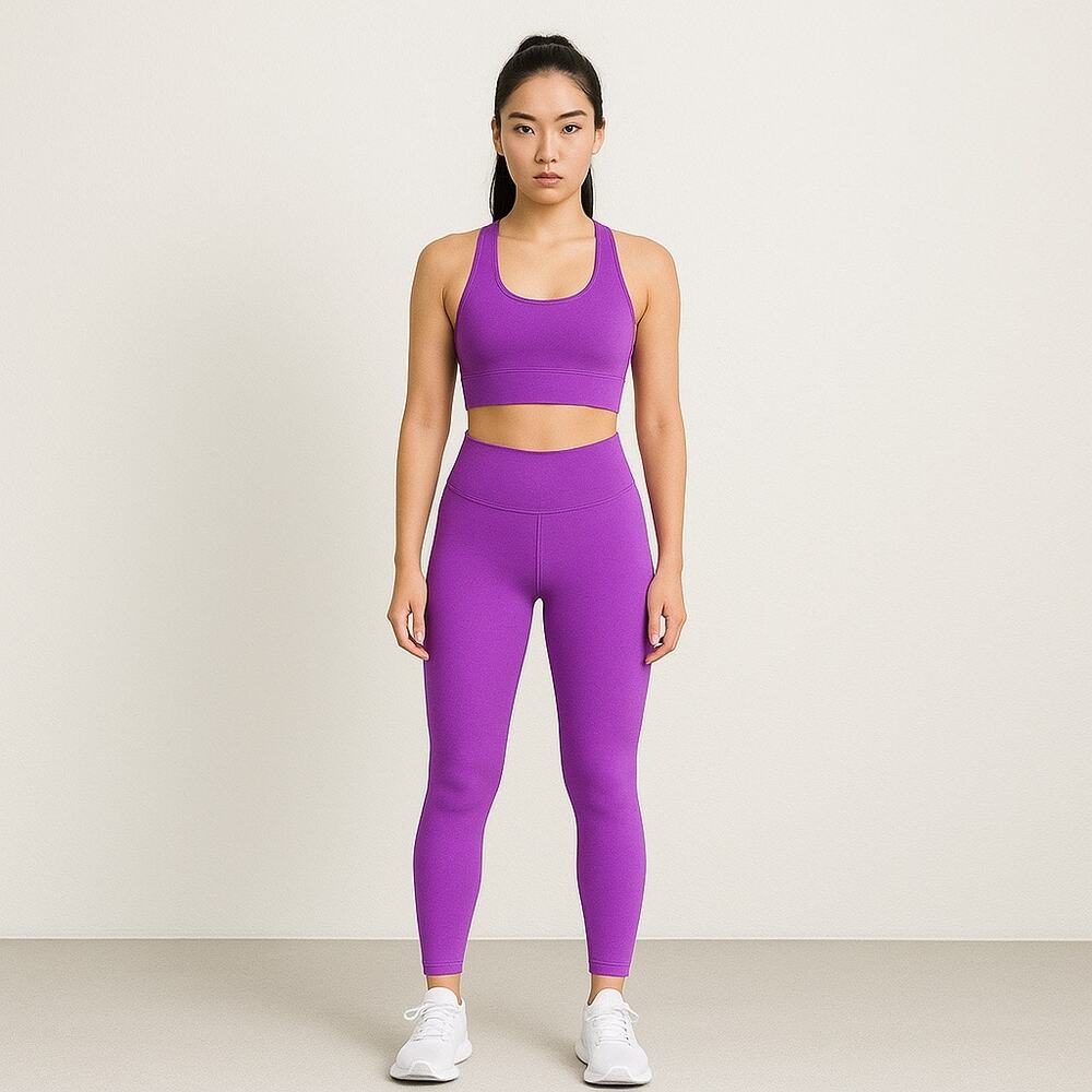 Bandier x All Access Purple Active Yoga Racerback Sports Bra & Leggings Set Sz S
